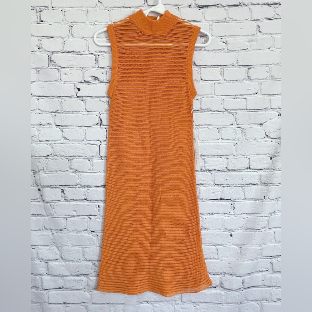 New Callahan Sleeveless Orange Knit Dress Size XS Open Weave High Neck
